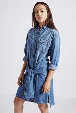 Current/Elliott Twist High Low Denim Dress In Howland Wash Blue Women's Size 0
